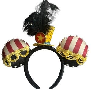 Vintage DISNEY MICKEY MOUSE Ears Headband Band Director Feathers Top Hat AS IS